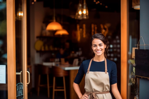 Portrait d'une serveuse souriante debout dans un café