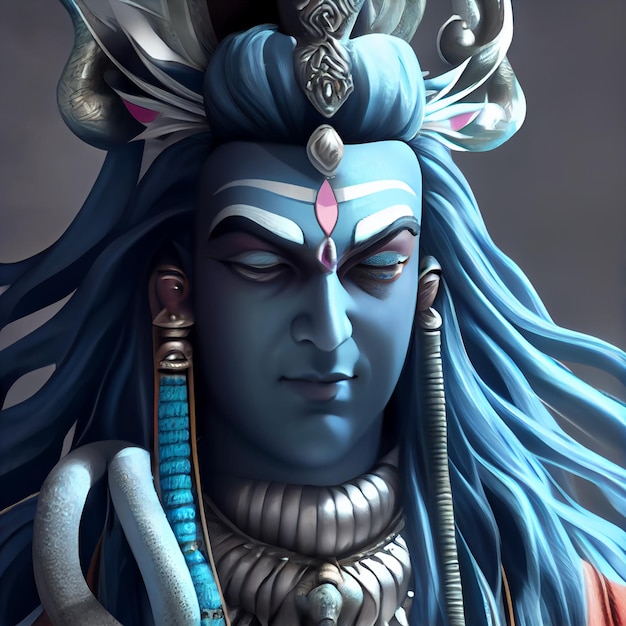 Portrait de Shiva dieu hindou divinité hindoue à la peau bleue