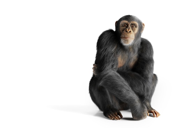 Photo portrait de singe chimpanzé isolé sur blanc