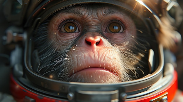 Portrait d'un singe dans le casque d'un astronaute