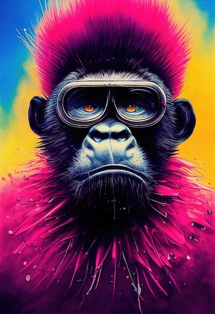 Portrait d'un singe punk Singe rock musicien Singe hipster avec une coiffure punk