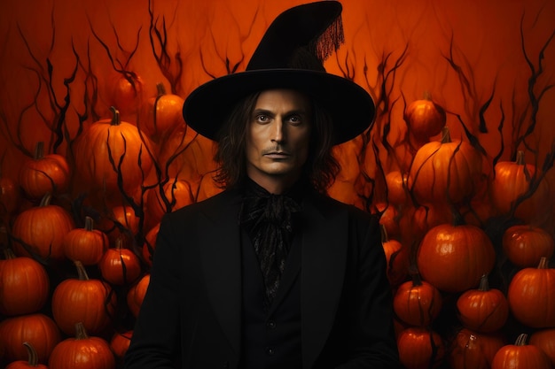 Le portrait sinistre de la sorcière masculine d'Halloween