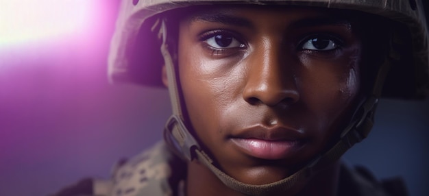 Portrait de soldat américain fond de drapeau américain AI générative