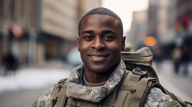 Portrait d'un soldat américain regardant la caméra