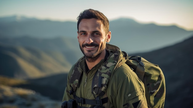 Portrait d'un soldat américain regardant la caméra