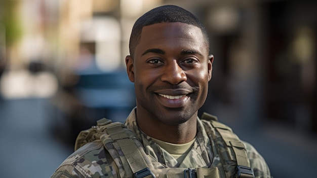 Portrait d'un soldat américain regardant la caméra