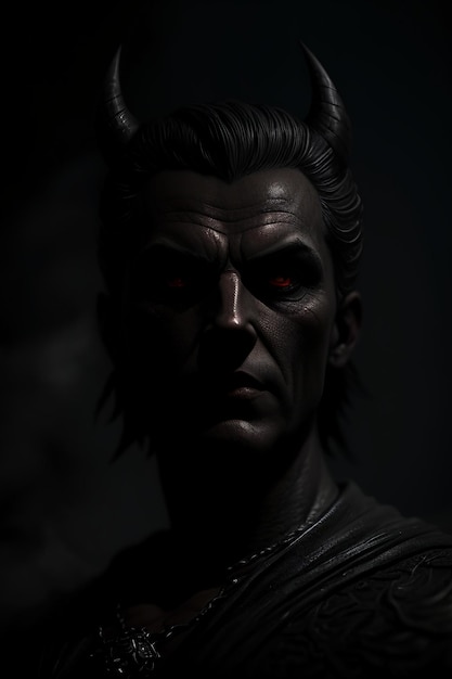 Un portrait sombre d'un homme aux yeux rouges et aux yeux rouge.
