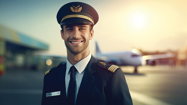 portrait souriant pilote à l'aéroport