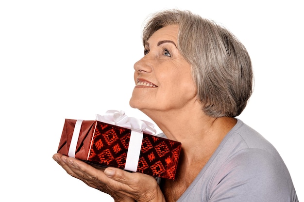 portrait, de, sourire, femme aînée, poser, à, présent