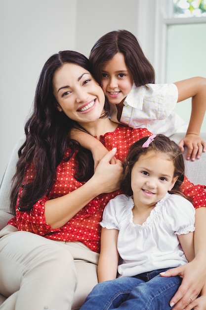 Portrait, sourire, mère, filles