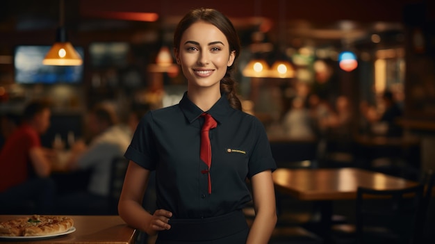 portrait, de, sourire, serveuse, debout, dans, café