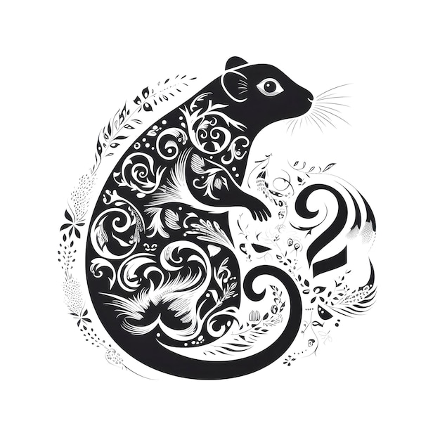 Portrait de souris ornée d'icône de rat Horoscope chinois isolé Symbole de rat minimal sur fond blanc Illustration générative d'IA