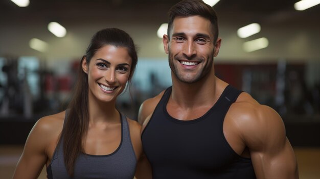 Portrait d'un sportif et d'une sportive s'entraînant ensemble dans un gymnase