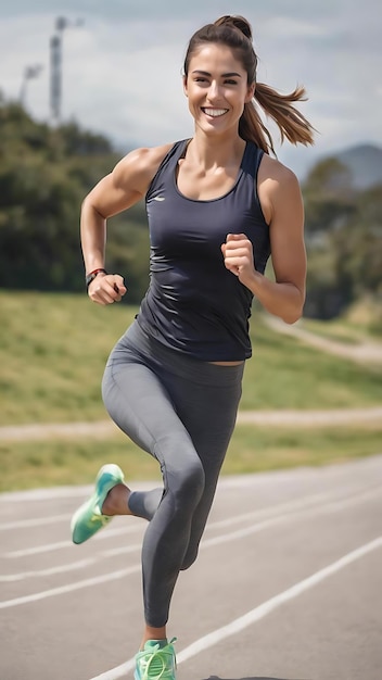 Portrait d'une sportive s'étirant, faisant de l'exercice, soulevant les jambes et souriant.