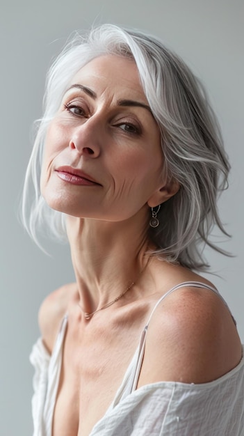 Portrait en studio d'une belle femme mature posant Ai générative