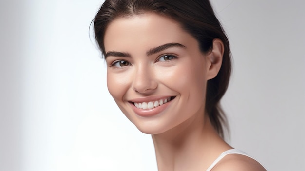 Portrait en studio d'une belle femme souriante à la peau parfaite Image AI générative