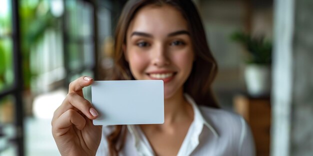 Portrait en studio d'une belle jeune femme posant avec un écran blanc