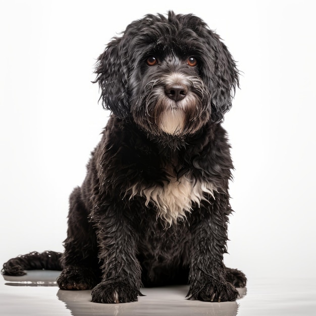 Portrait en studio d'un chien noir mélangé à l'eau