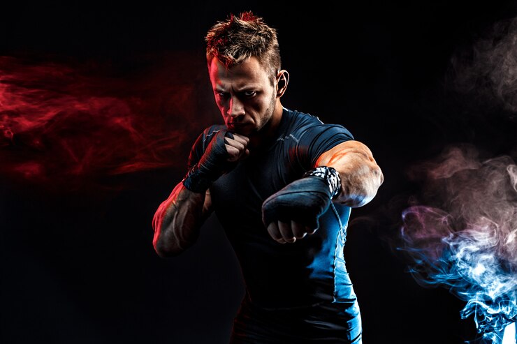 Photo portrait en studio de combat homme musclé