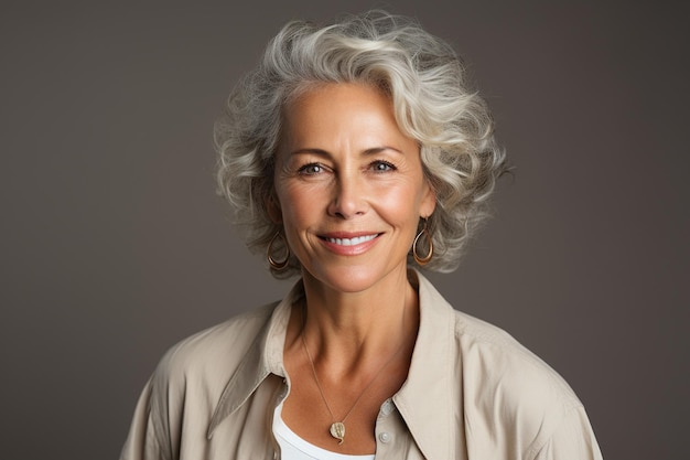 portrait en studio d'une élégante femme mûre heureuse