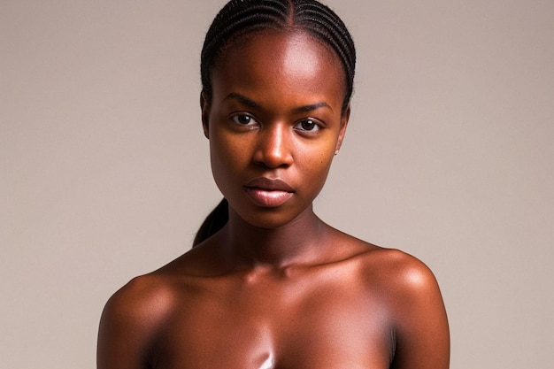 Portrait en studio d'une femme afro-américaine sans maquillage