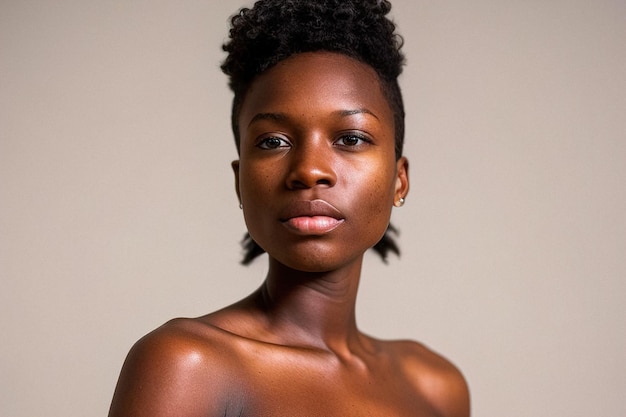 Portrait en studio d'une femme afro-américaine sans maquillage