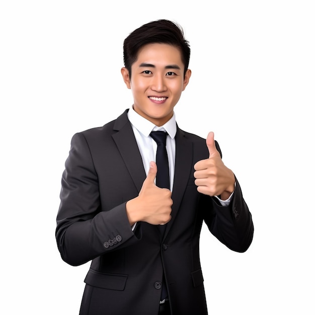 Portrait de studio d'un jeune homme d'affaires souriant en costume noir et cravate bleue cravate avec les bras croisés isolé isolé sur fond blanc Homme d'affaires au studio photo