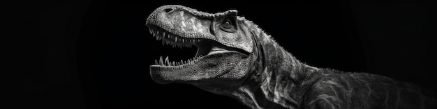 Portrait en studio photoréaliste noir et blanc d'un Tyrannosaurus Rex sur fond noir IA générative