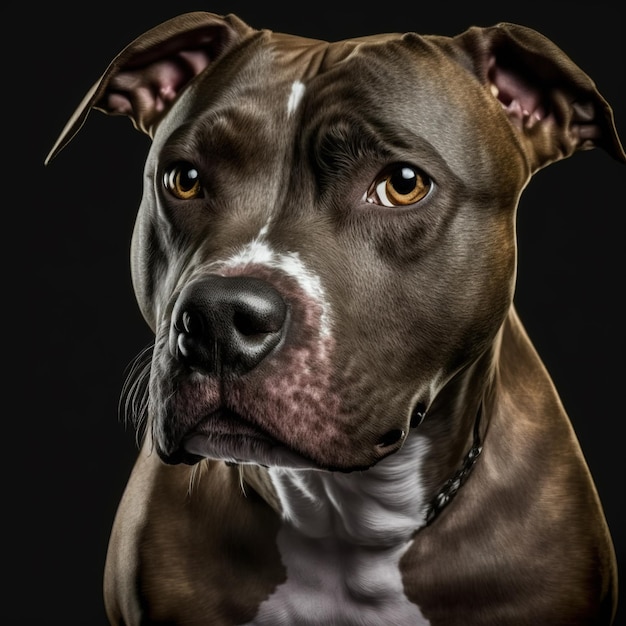 Portrait de studio ravissant du stafford terrier américain en fond noir isolé visage de chien domestique drôle dans des détails hyper réalistes pitbull par Generative AI