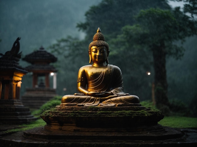 portrait d'un stupa de statue hindoue enduit pendant une nuit pluvieuse