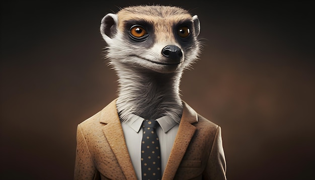 Portrait d'un suricate vêtu d'un costume formel générative ai