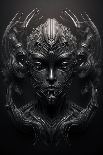 Portrait symétrique vanta IA générative extraterrestre pailletée noire
