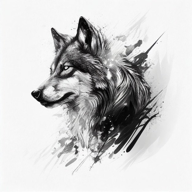 Portrait de tatouage d'un loup sur fond blanc Generative AI