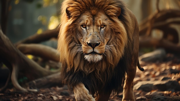 Portrait de tête de lion mâle africain regardant dans la caméra