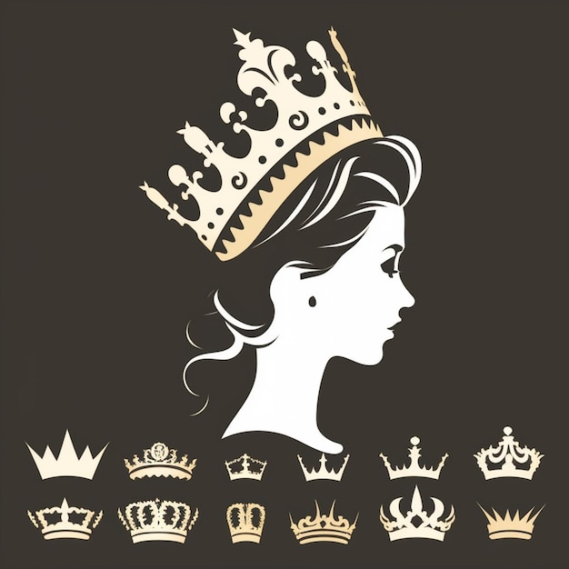 Un portrait de tête en silhouette vectorielle en noir et blanc de la Couronne royale