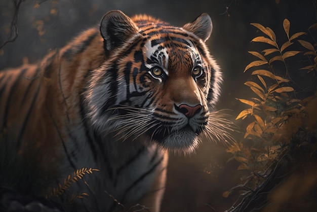 Un portrait de tigre dans la forêt