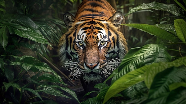 Portrait d'un tigre dans la jungle Scène sauvage de la nature Illustration générative ai