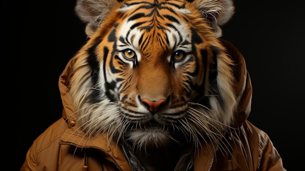 Portrait d'un tigre en veste de cuir