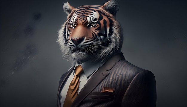 Portrait d'un tigre vêtu d'un costume formel générative ai