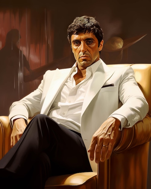 Photo portrait de tony montana al pacino du film scarface portrait hyper détaillé réaliste art urbain