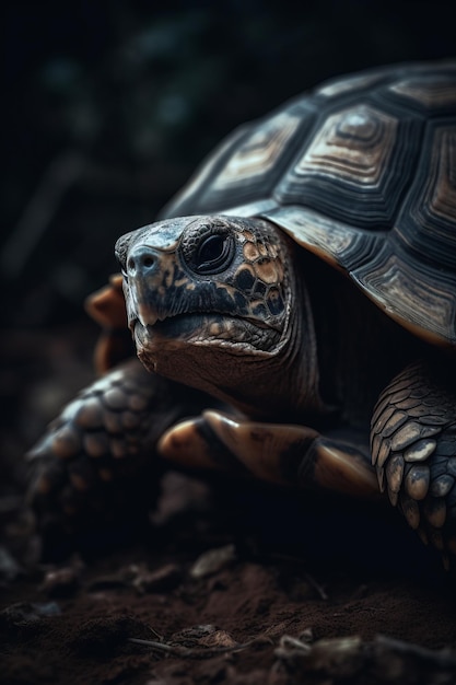 Portrait de tortue Photographie d'éclairage dramatique et cinématographique IA générative