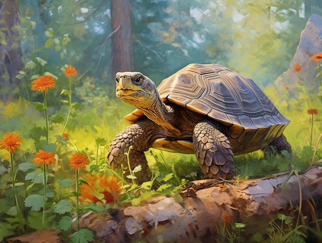 Portrait de tortue sur le style de peinture à l'huile généré par l'IA