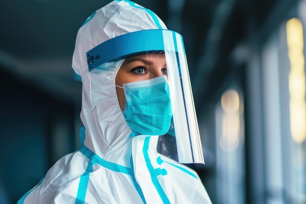Portrait d'un travailleur médical ou d'un médecin portant une combinaison de protection ou une combinaison pour se protéger contre les virus et les pandémies