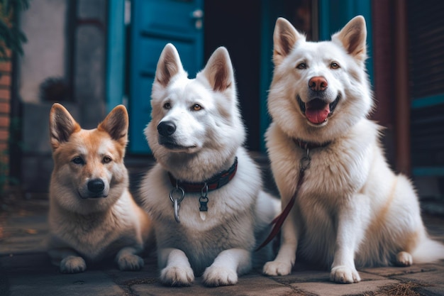 Portrait de trois chiens en plein air animaux amitié IA générative