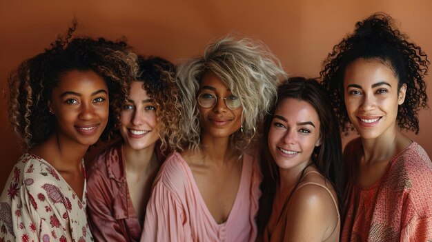 Portrait de trois femmes multiethniques avec des dreadlocks souriant à la caméra célébrant la diversité et l'égalité des sexes à l'occasion de la Journée internationale de la femme