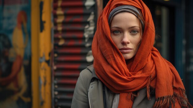 Un portrait urbain captivant d'une jeune femme