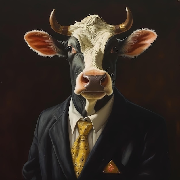 Portrait d'une vache en costume d'affaires