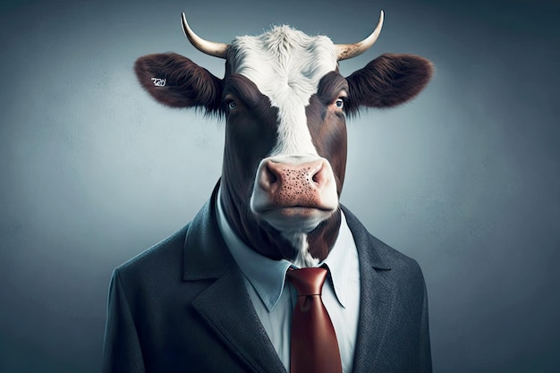 Portrait de vache dans un costume d'affaires cher générative ai