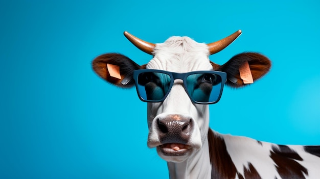 Portrait d'une vache avec des lunettes de soleil Generative AI