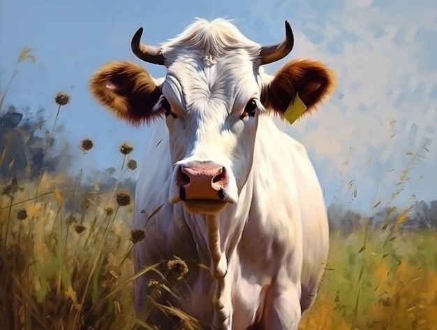 Portrait de vache sur le style de peinture à l'huile généré par l'IA